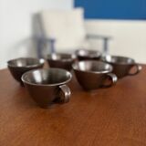 Set of 6 vintage ceramic mugs - chocolate colored stoneware mug