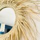 Round straw mirror with fringe, 80cm