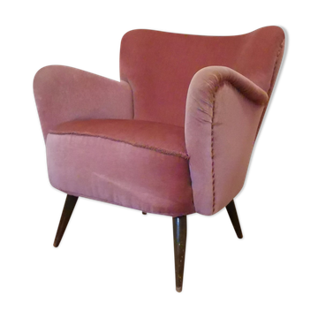 Fauteuil années 50 60 velours rose
