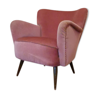 Fauteuil années 50 60 velours rose