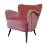 Fauteuil années 50 60 velours rose