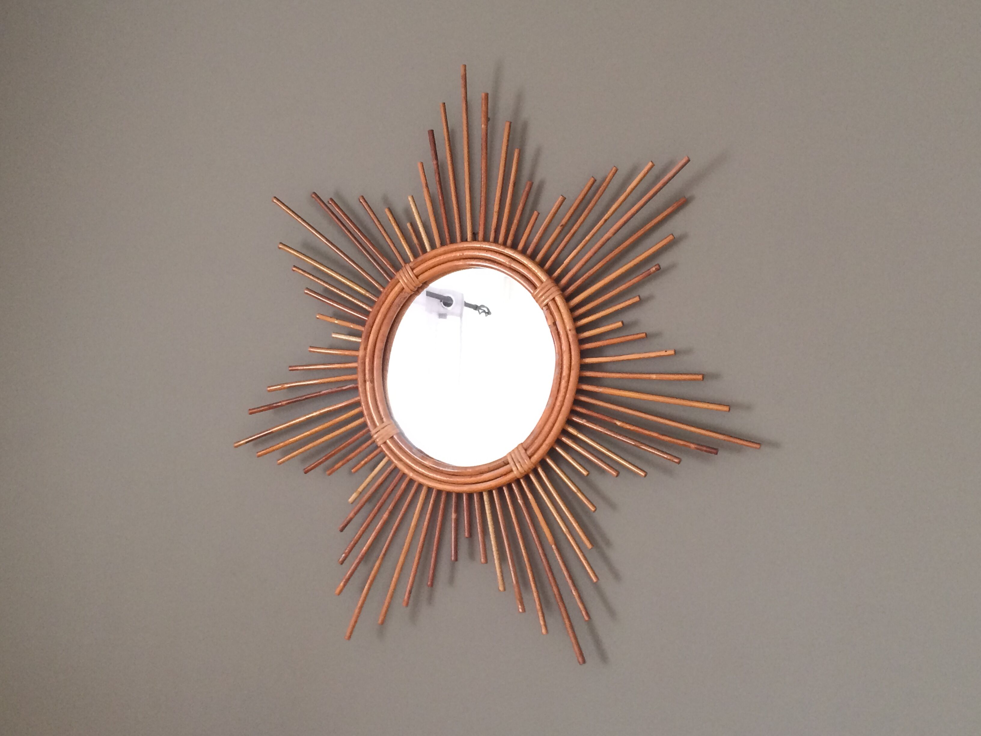 rattan sun mirror 70cm, 60s.