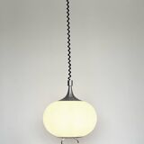 Large Scandinavian pendant light, up and down, opaline and chrome