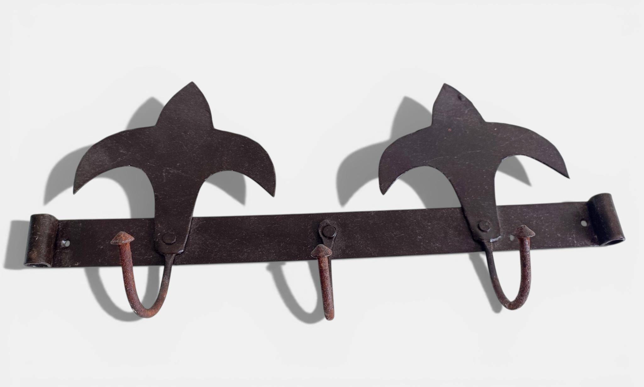 Antique French Provincial Wrought Iron Coat or Hat Rack with Fleur-de-Lis