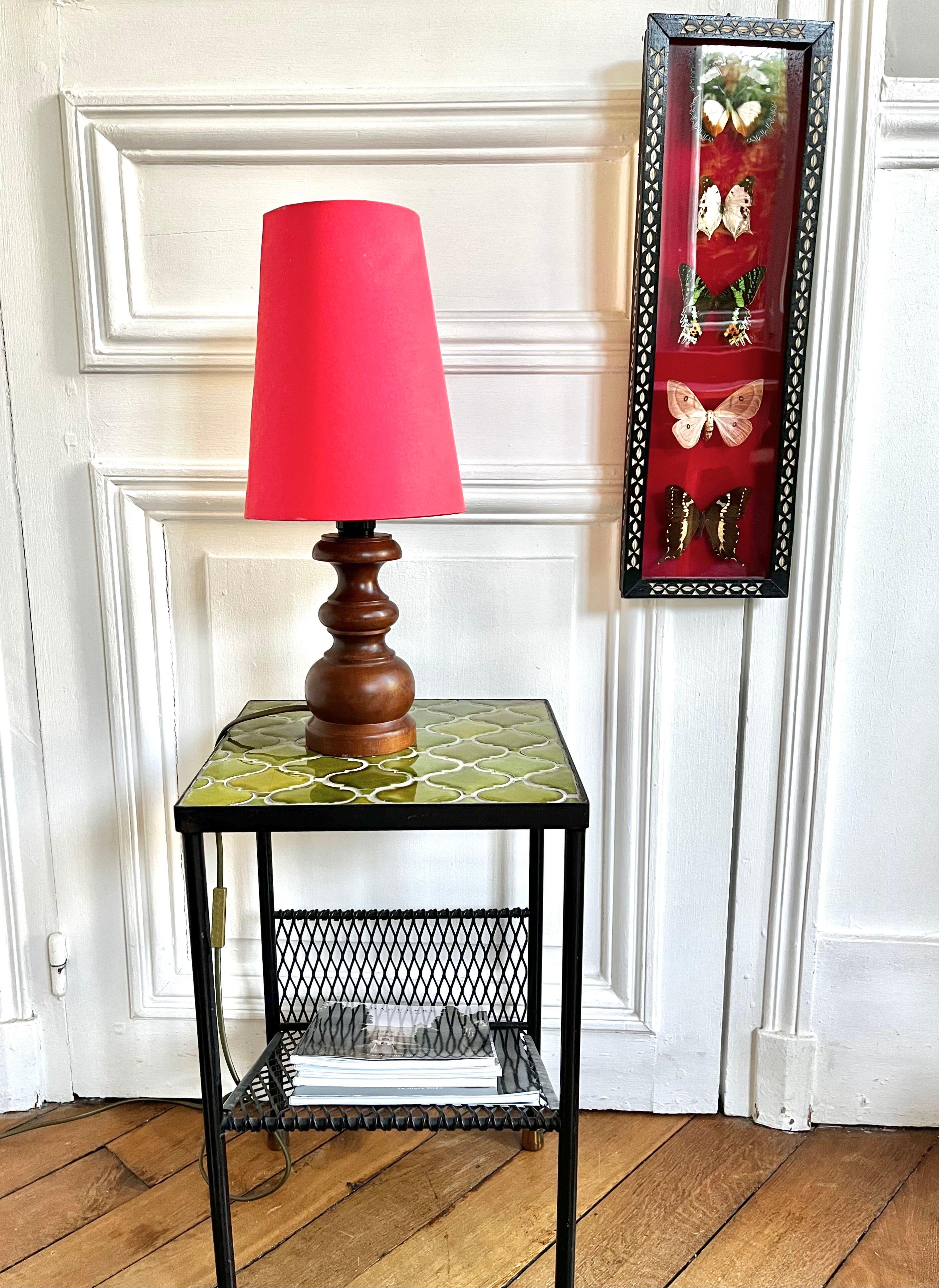 Turned wood lamp with vintage cone shade