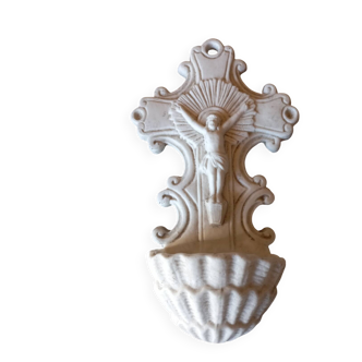 Biscuit holy water font signed M.F/ N 987