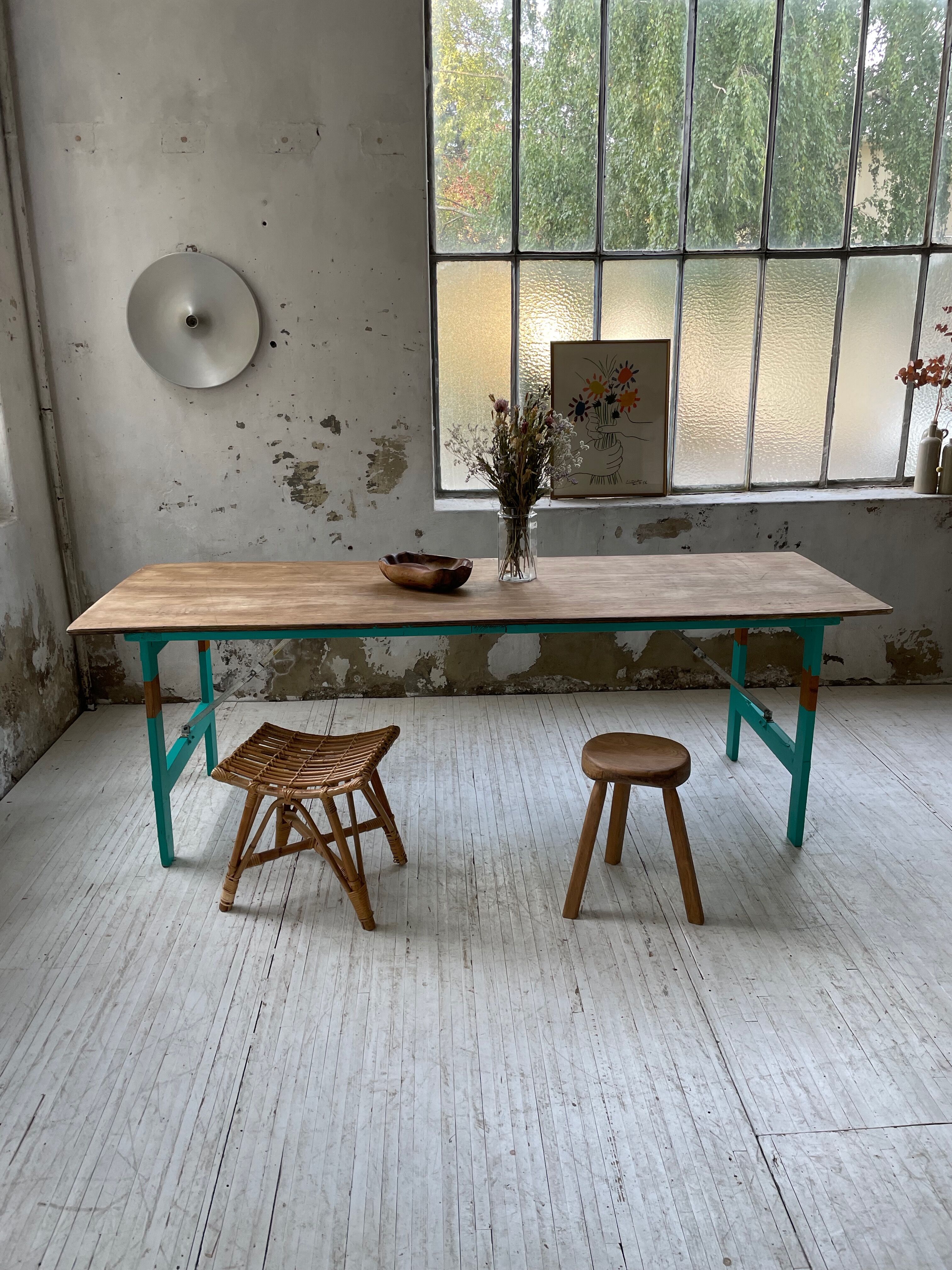 Vintage guinguette table 230 cm green