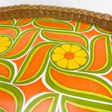 70's wicker and vinyl service tray