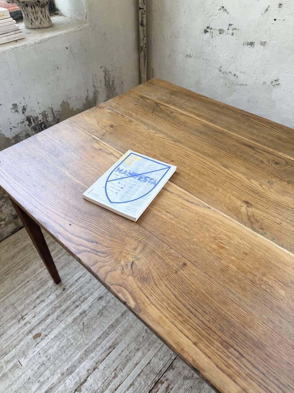 Table de ferme chêne pieds fuseaux 1950