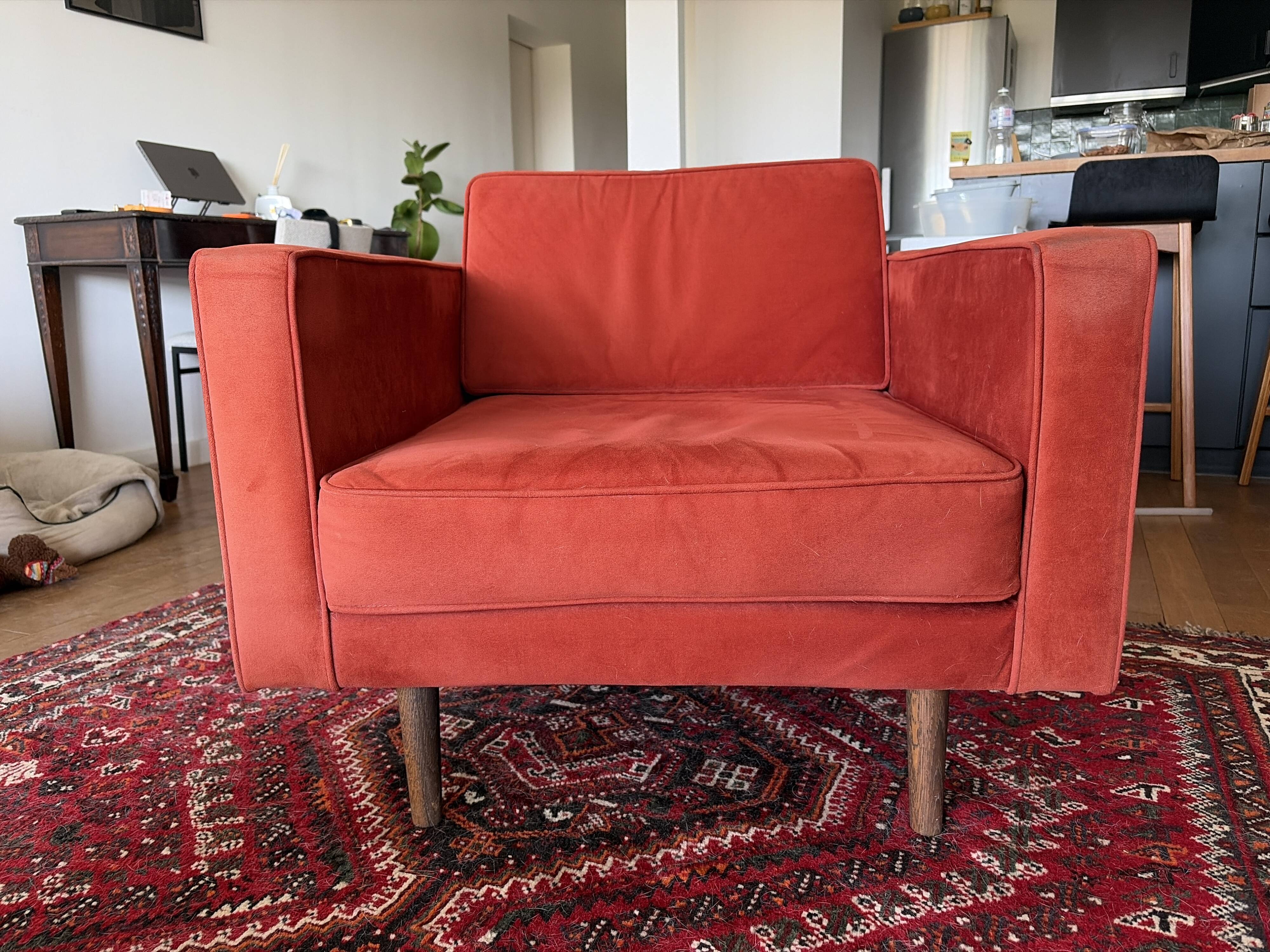 Wind armchair in caramel/brown velvet