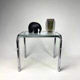 Small side table chrome metal and glass 70s