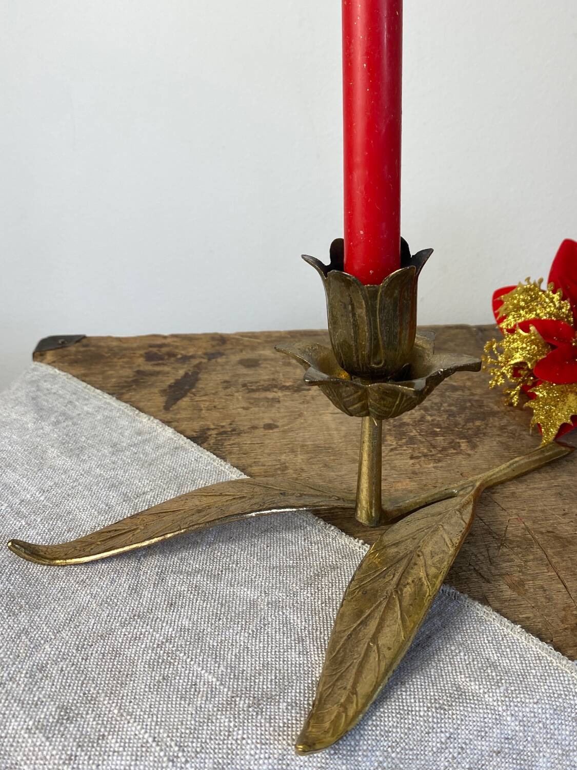 Vintage brass flower candle holder