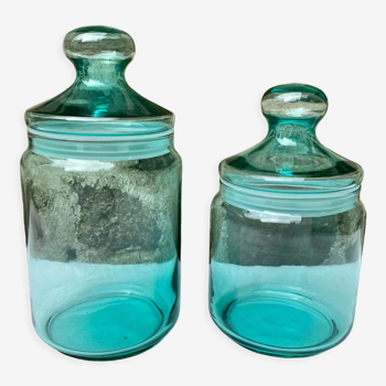 Lot de 2 bocaux turquoise en verre