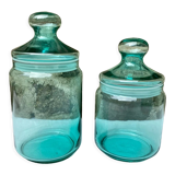 Set of 2 turquoise glass jars