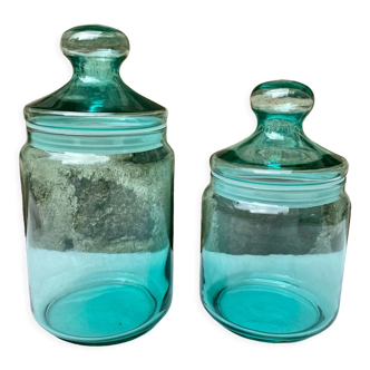 Set of 2 turquoise glass jars