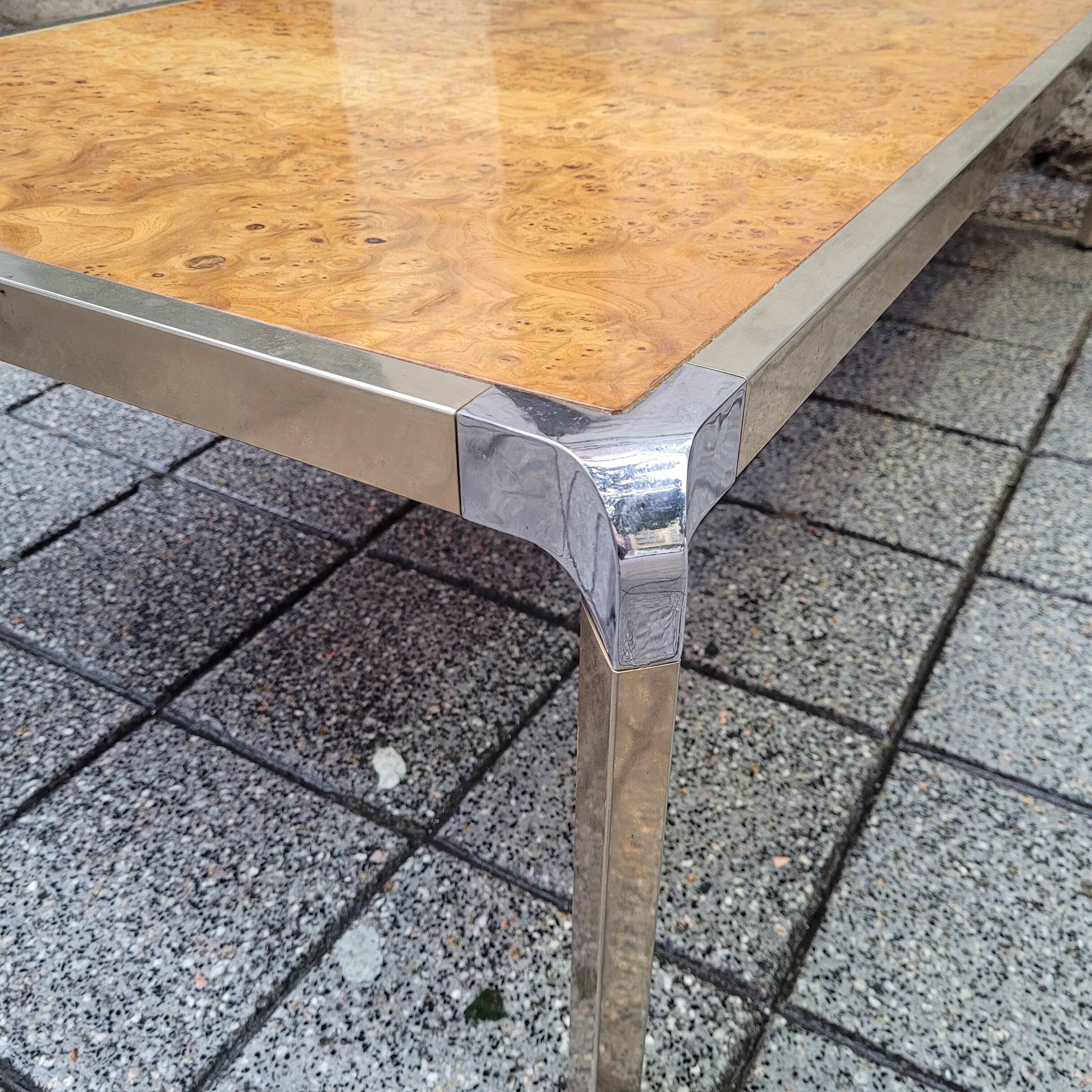 Coffee table, wood and steel, Guy Lefevre style, 70's – France