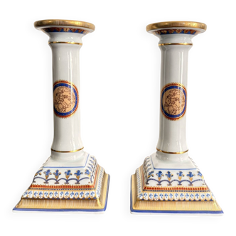 Old Pair of Porcelain Candle Holders Alegre Maison Mottahedeh Chinese Model Lu