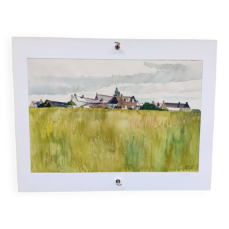Watercolor by Michel Roubille, Saint Colomban 1978