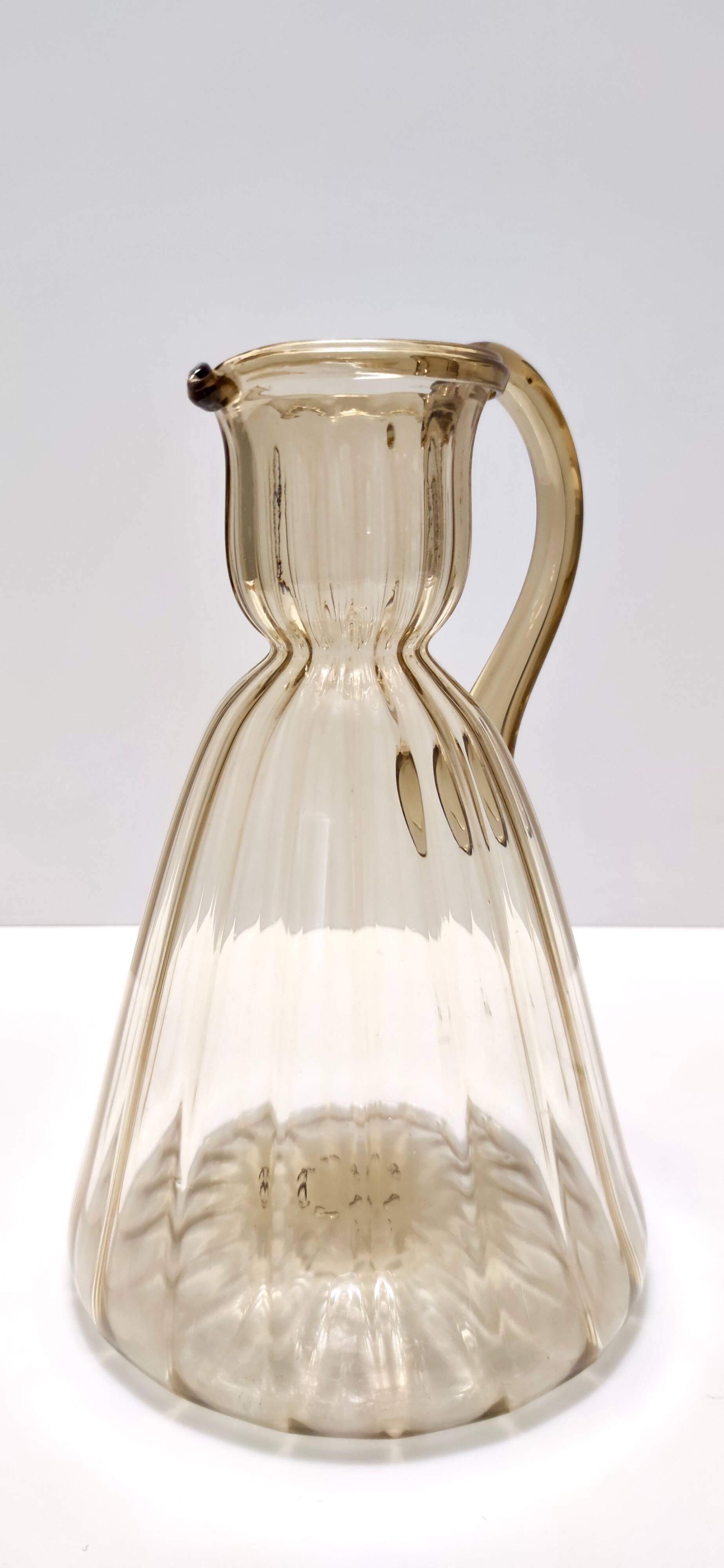 Straw-Colored Glass Pitcher Vase Ascribable to Vittorio Zecchin, Italy