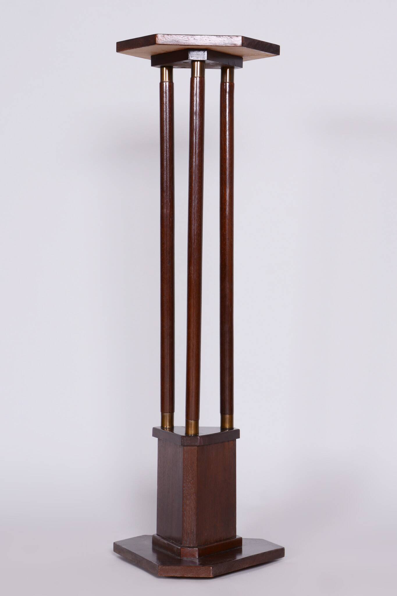 Restored ArtDeco Oak Pedestal, Revived Polish, Czechia, 1920s