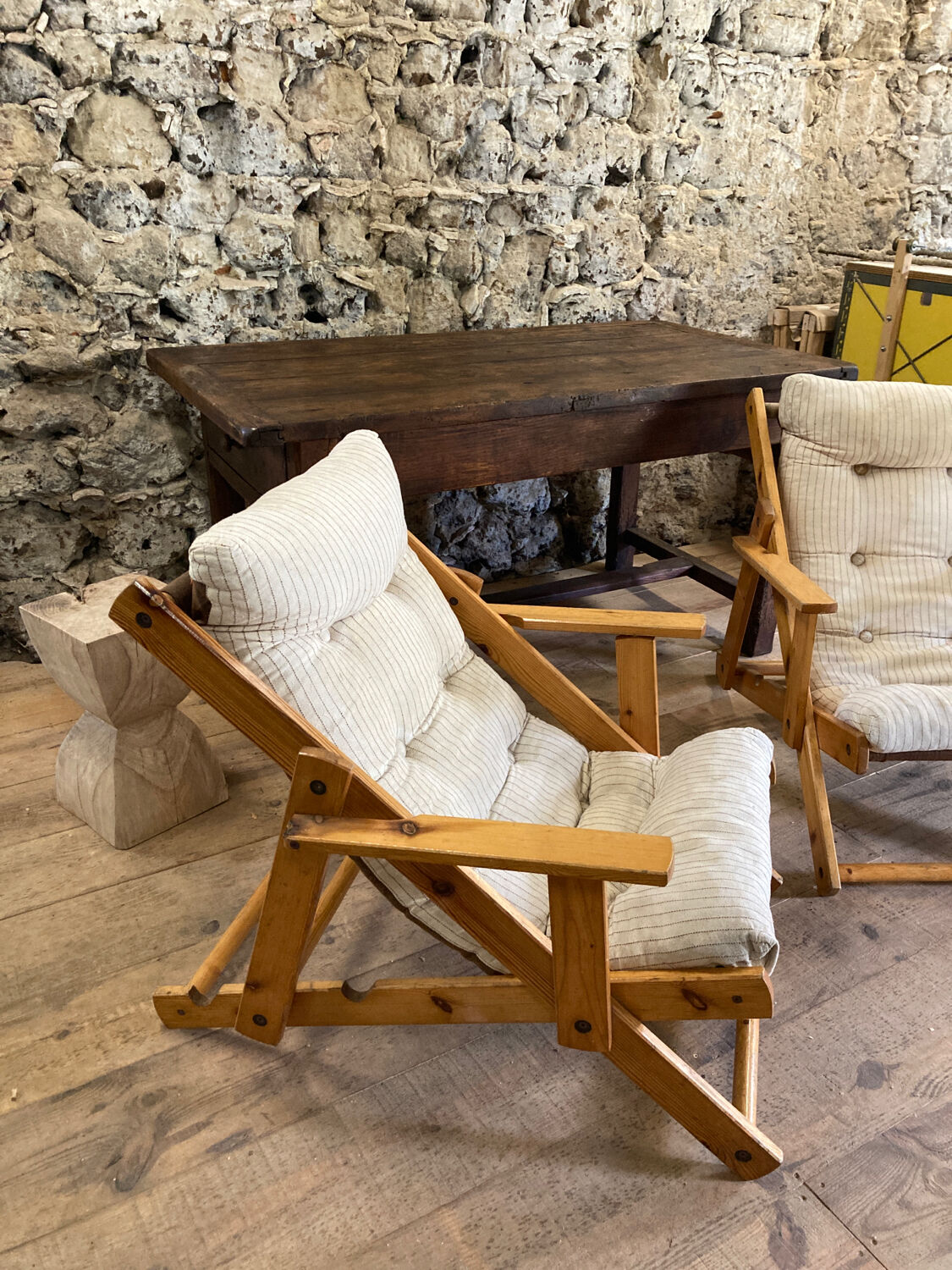 Pair of pine garden armchairs