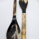 Serving cutlery set in buffalo horn and smooth bone handle