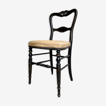 Napoleon III chair in black wood and beige skaï