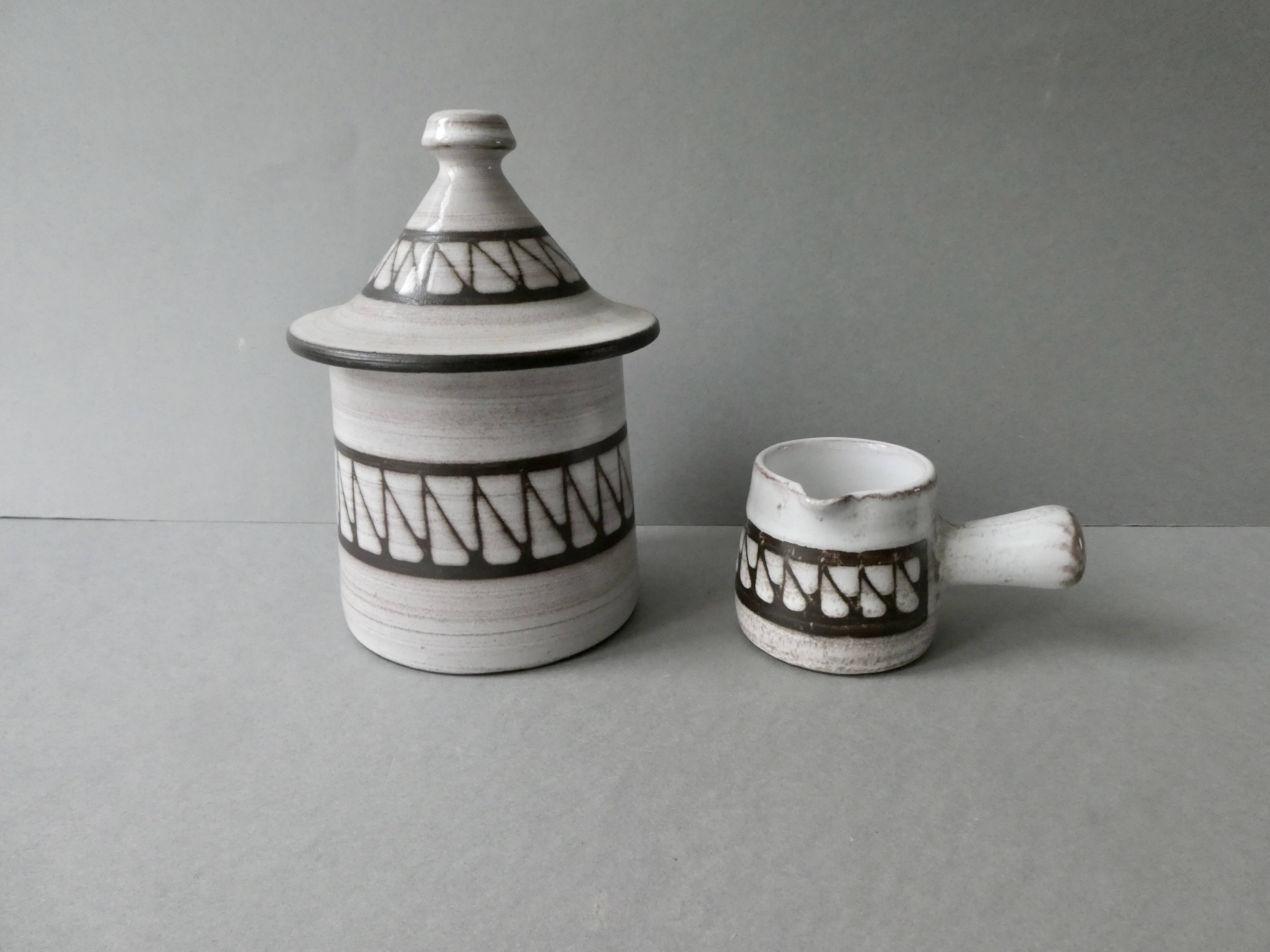 Ceramic sugar bowl and creamer by Emile Masson Vallauris, 1960s