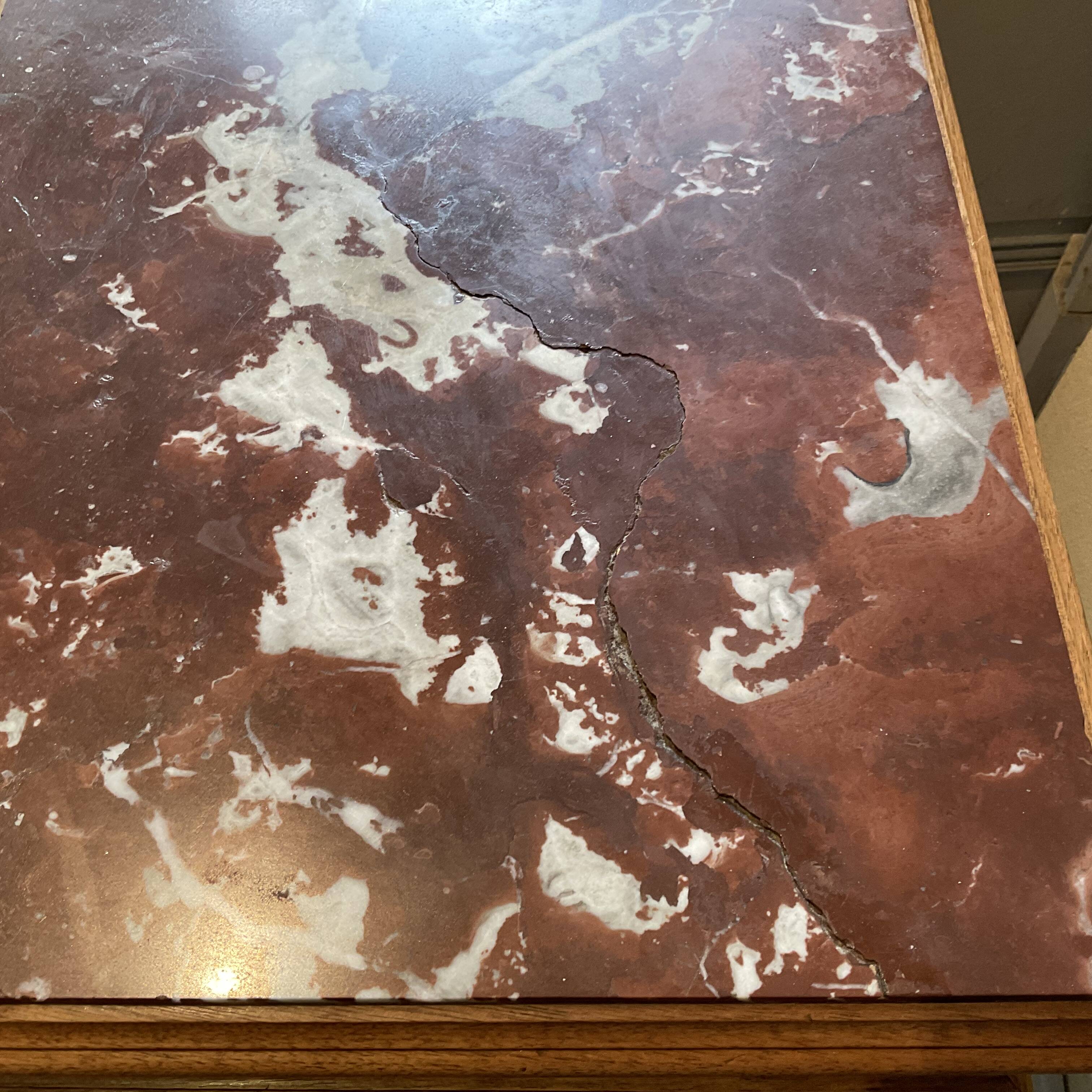 Old Henry II style bedside table in walnut with pink marble top, 19th century