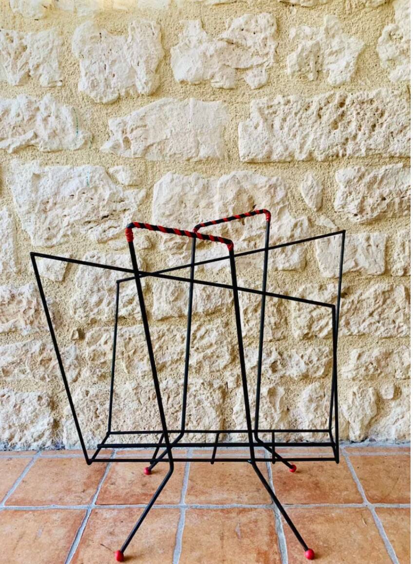 Vintage black metal magazine holder, circa 50's