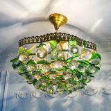 Lustre vintage à feuilles Murano en laiton massif