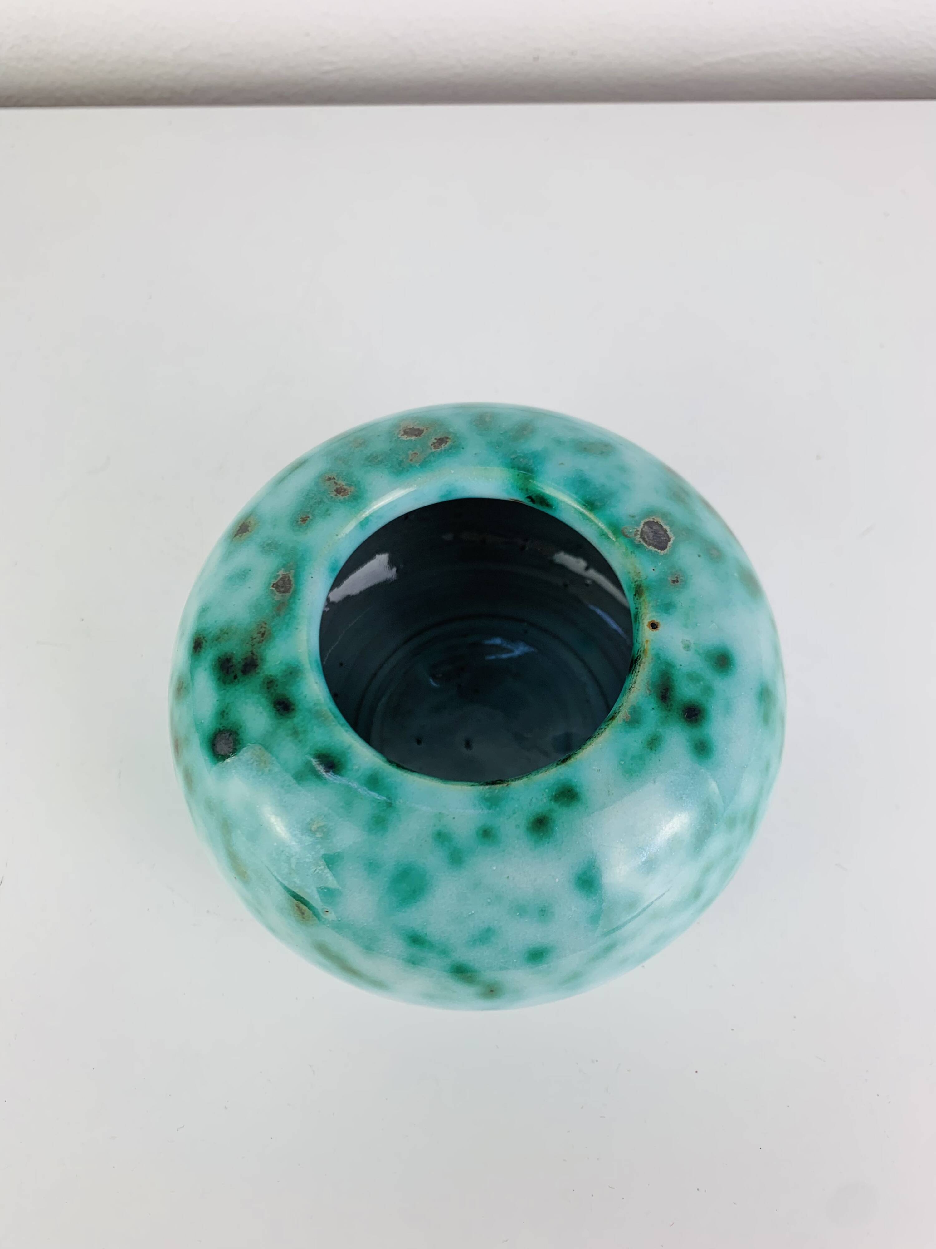 Art Deco ceramic vase Elchinger, speckled green