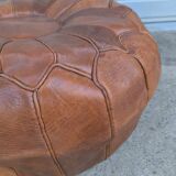 Large round Moroccan leather pouf