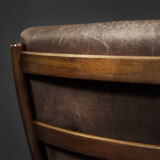 Vintage mid-century danish modern beech & brown leather armchair from farstrup møbler, 1970s