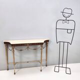 Vintage walnut console with a portuguese pink marble top and brass frame, italy