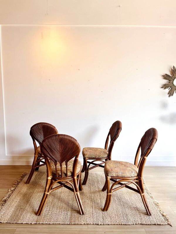 4 Chaise ‘Pencil reed’ Rotin motif feuille de palme