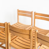 Suite of six solid beech chairs designed by André Sornay - France, 1960