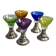 Set of 5 coloured stemmed glasses on silver stems.