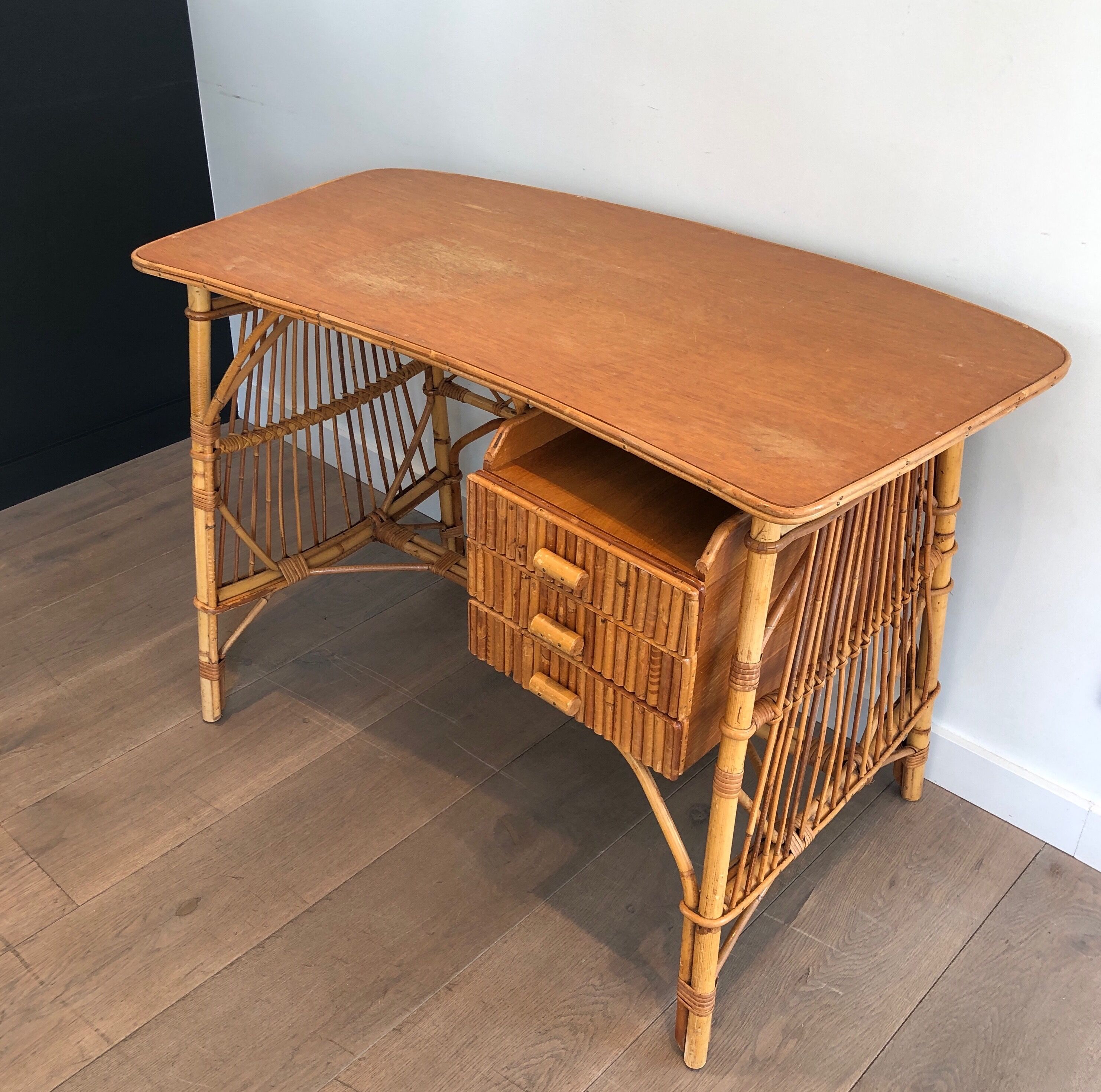 Rattan desk around 1970