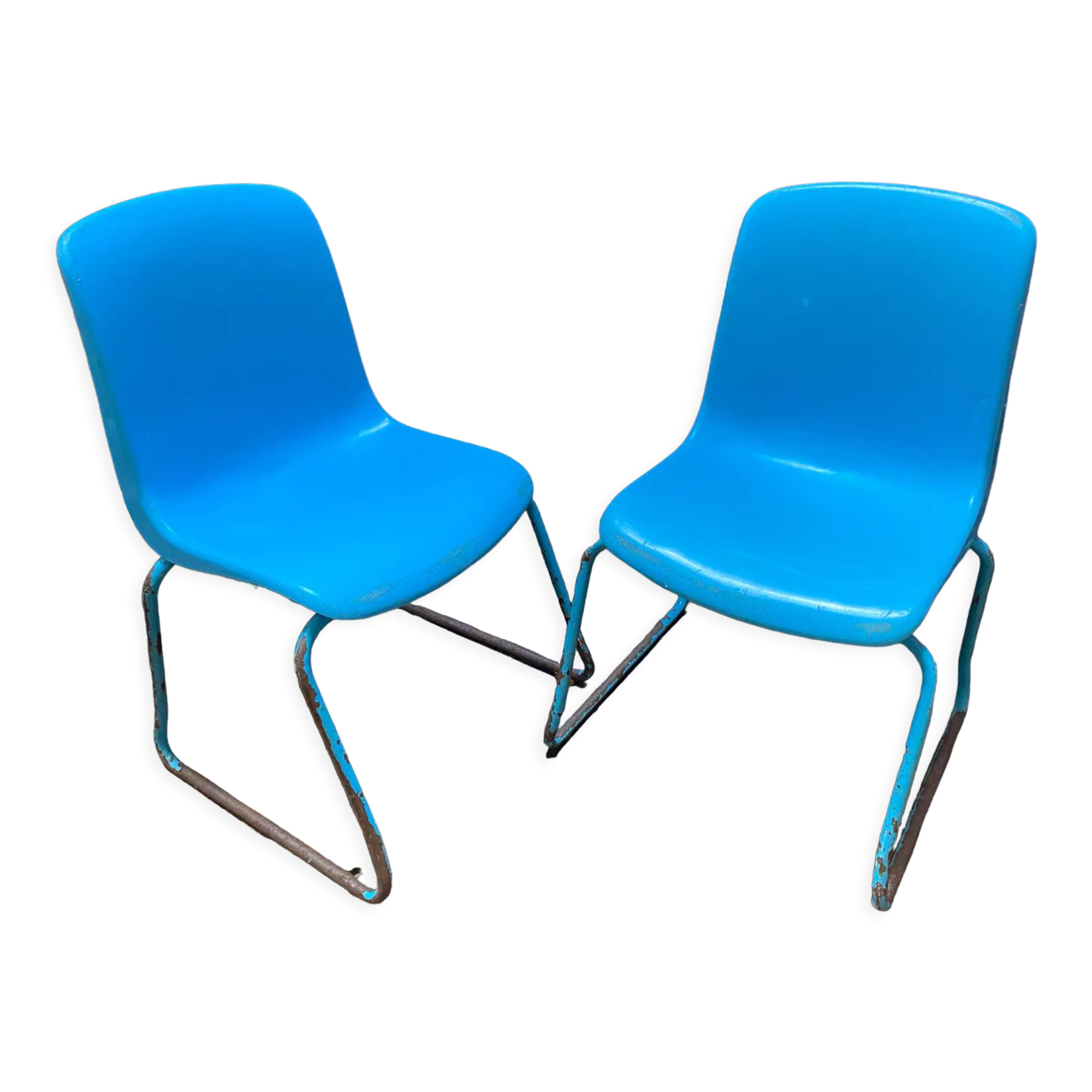 Duo of vintage Grofilex blue nursery children's chairs