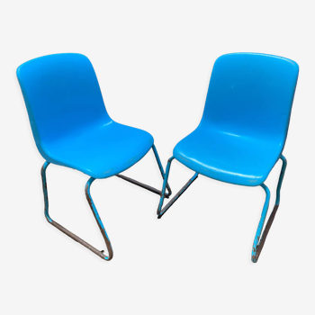 Duo de chaises enfant vintage maternelle Grofilex bleues