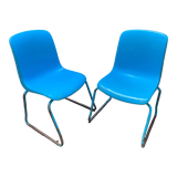 Duo of vintage Grofilex blue nursery children's chairs