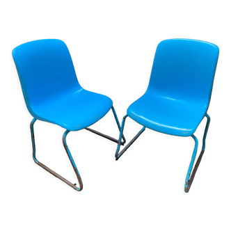 Duo of vintage children's chairs kindergarten Grofilex blue