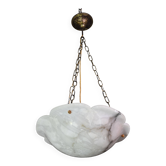 Great design extra large size Art Deco white alabaster chandelier, 1950s