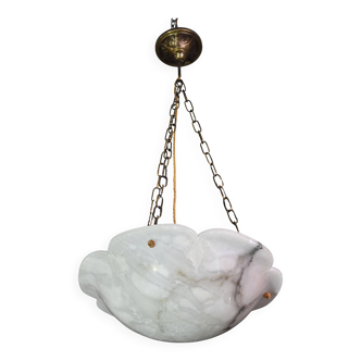 Great design extra large size Art Deco white alabaster chandelier, 1950s