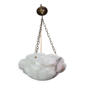 Great design extra large size Art Deco white alabaster chandelier, 1950s