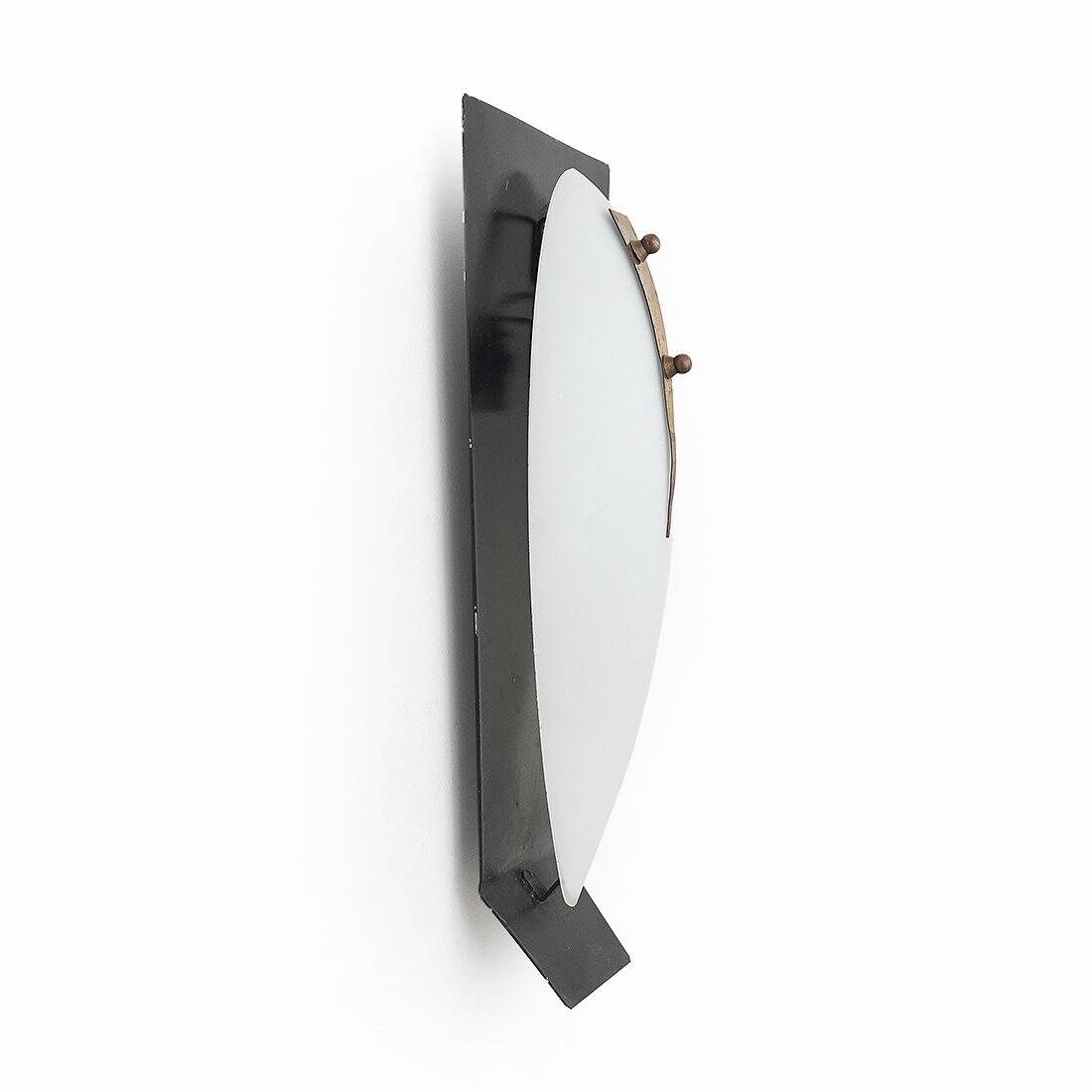 Vintage wall sconces in opaline glass and brass, 1950s, set of 2.