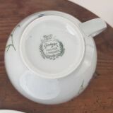 Superb cup and saucer with blue flowers, Limoges porcelain, monkey