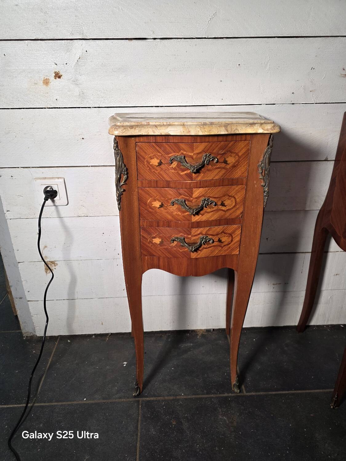 Louis XV style curved bedside table in marquetry