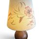 Important wooden floor lamp with a lampshade decorated with flowers from around 1970.